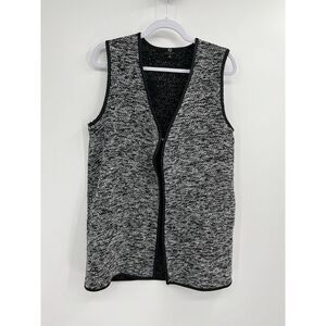 Talbots Vest Womens Small  Black White Tweed Faux Leather Small‎ W/ Pockets
